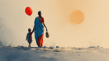 Mother and Child in Colorful Watercolor