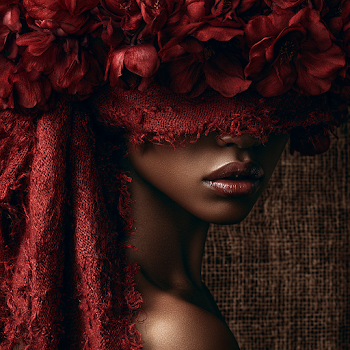 Mysterious Beauty: Portrait of a Black Woman with Floral Headwrap