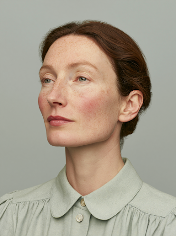 Natural Portrait of a Woman with Rosacea in a Clinical Setting