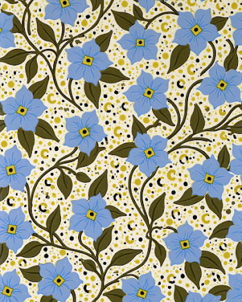Ornate Light Blue Floral Pattern on Cream Background