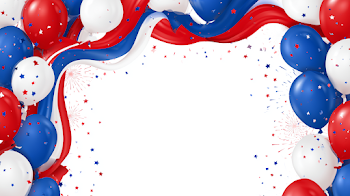 Patriotic Independence Day Banner with Balloons and Ribbon