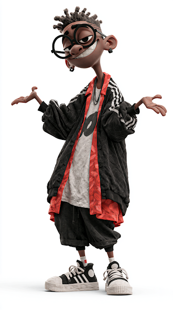 Playful Animated Black Boy in Urban Wear
