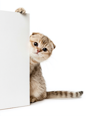 Playful Cream Tabby Kitten Peeking from Behind Sign