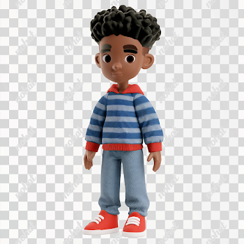 PNG 3D Black Boy Action Figure with Fade Haircut