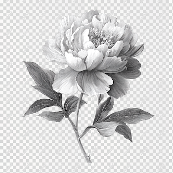 PNG Black and White Peony Illustration