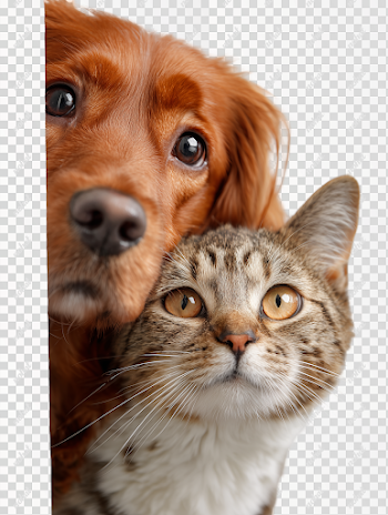PNG Excited Cat and Dog Peeking Together
