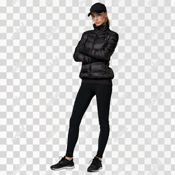 PNG Glamorous Young Female US Exec in Black Winter Running Gear