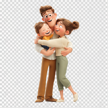 PNG Joyful Family Embrace in 3D Pixar Style