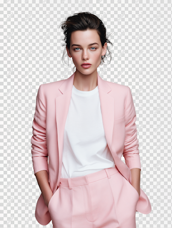 PNG Modern High-Fashion Portrait in Pastel Pink Suit