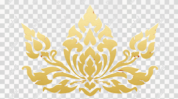 PNG Ornate Gold Lotus Floral Emblem on Crimson Background