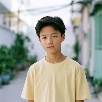 Portrait of a Young Asian Boy in Yellow T-Shirt