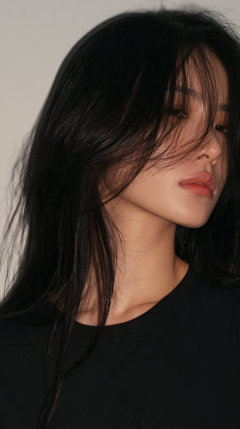 Portrait of a Young Korean Woman with Long Black Hair