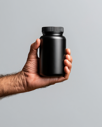 Premium Supplement Bottle in Mature Male Hand