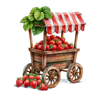 Rustic Strawberry Cart Watercolor Illustration