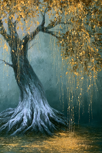Sacred Tree of Life: Shimmering Gold Rain