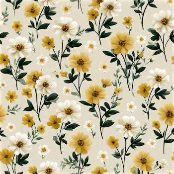 Seamless Ditsy Floral Pattern with Yellow and Ivory Wildflowers