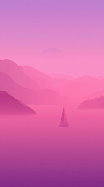 Serene Pink Landscape with Sailboat