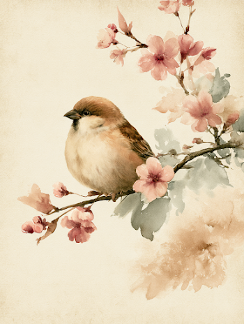 Serene Sparrow Among Cherry Blossoms