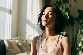 Serene Yoga Breathing Practice in Modern Living Room