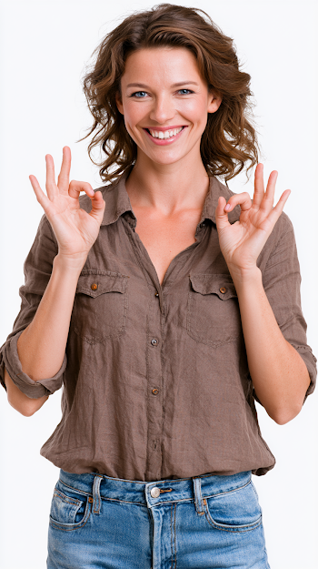 Smiling Woman Making OK Gesture