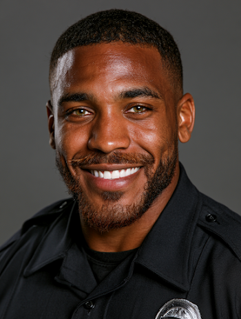Smiling Young Black Male Police Officer with Hazel Green Eyes