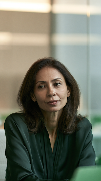 Sophisticated Brazilian Businesswoman in Minimalist Office