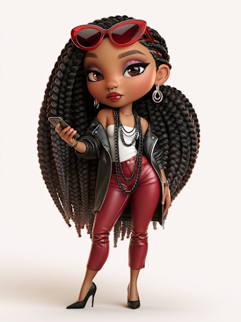 Stylish Female Chibi Character in Fashionable Attire