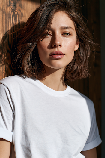 Stylish Woman in High-Quality White T-Shirt Mockup