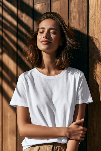 Stylish Woman in White T-Shirt Mockup