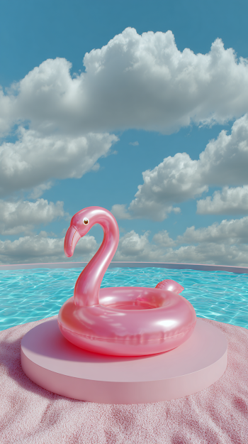 Summer Podium for Cosmetics with Inflatable Flamingo