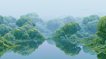 Surreal Aerial Wetland Landscape with Reflective Water