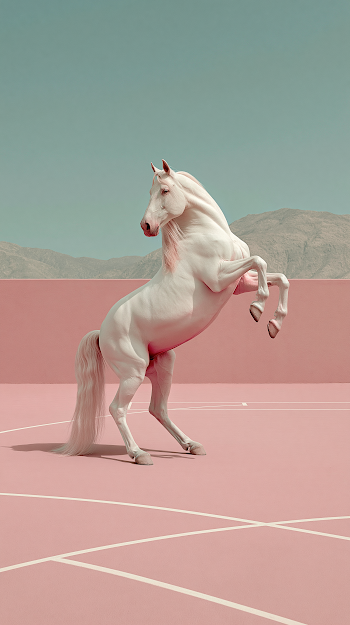 Surreal Equestrian Elegance on Pastel Court