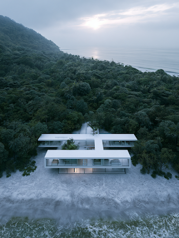 Symmetrical Minimalist Villa Overlooking Tropical Coast