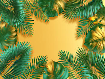Tropical Botanical Flat Lay Frame with Lush Green Leaves