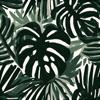Tropical Botanical Seamless Pattern with Monstera and Palm Leaves