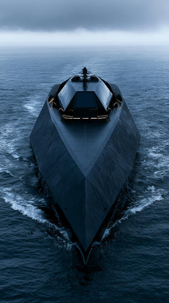 Ultra-Luxury Black Stealth Superyacht in Midnight Mediterranean