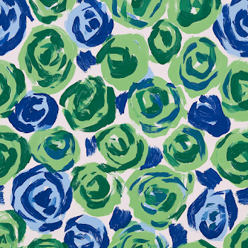 Vibrant Abstract Rose Print in Green and Cobalt