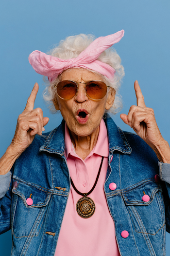 Vibrant Aged Woman Portrait with Pink Accessories