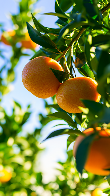 Vibrant Close-Up of Plump Tangerines on Tree
