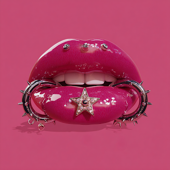Vibrant Digital Art of Fashionable Lips with Unique Piercings