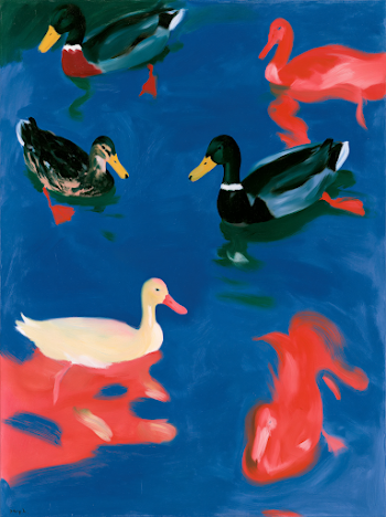 Vibrant Ducks on Colorful Water