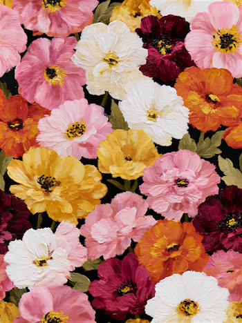 Vibrant Floral Explosion on Black Canvas