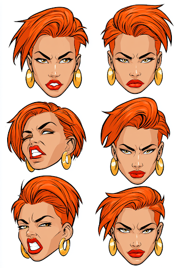 Vibrant Orange Haired Woman Emoji Set