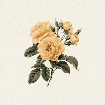 Vintage Botanical Illustration of Pale Yellow Garden Roses