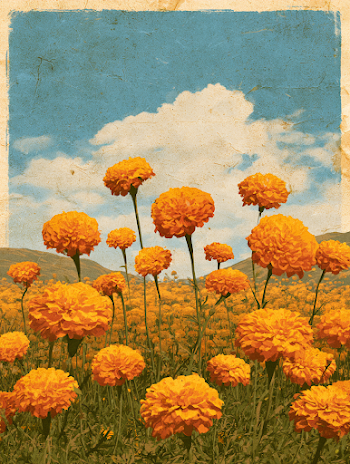 Vintage Marigold Field Propaganda Poster