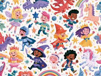 Whimsical Adventure: Diverse Children in a Magical Doodle World