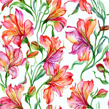Whimsical Botanical Pattern of Pink and Coral Lilies