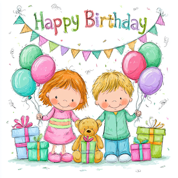 Whimsical Children's Birthday Party Illustration