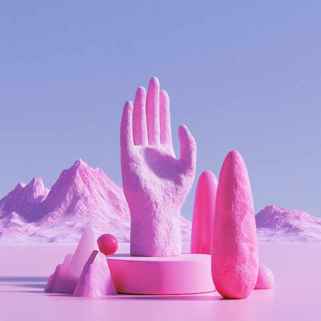 3D Play Dough Hand on Turntable in Fantasy Landscape