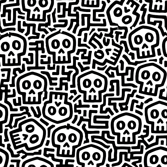 Abstract Black and White Skull Textile Pattern